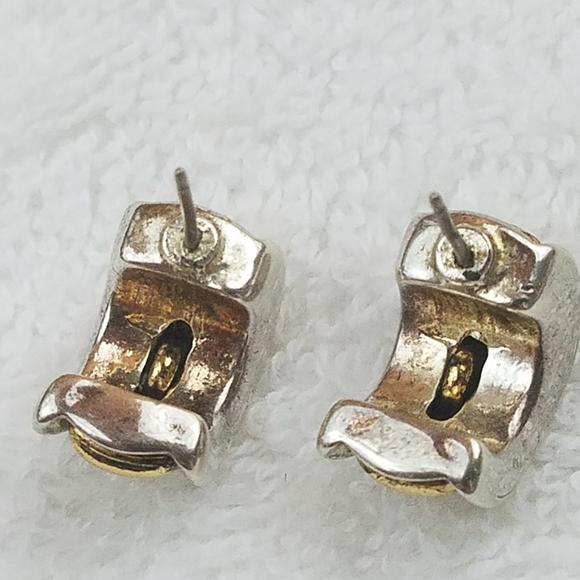 Sterling SILVER & GOLD Band Hugger Hoop Earrings - Picture 10 of 13